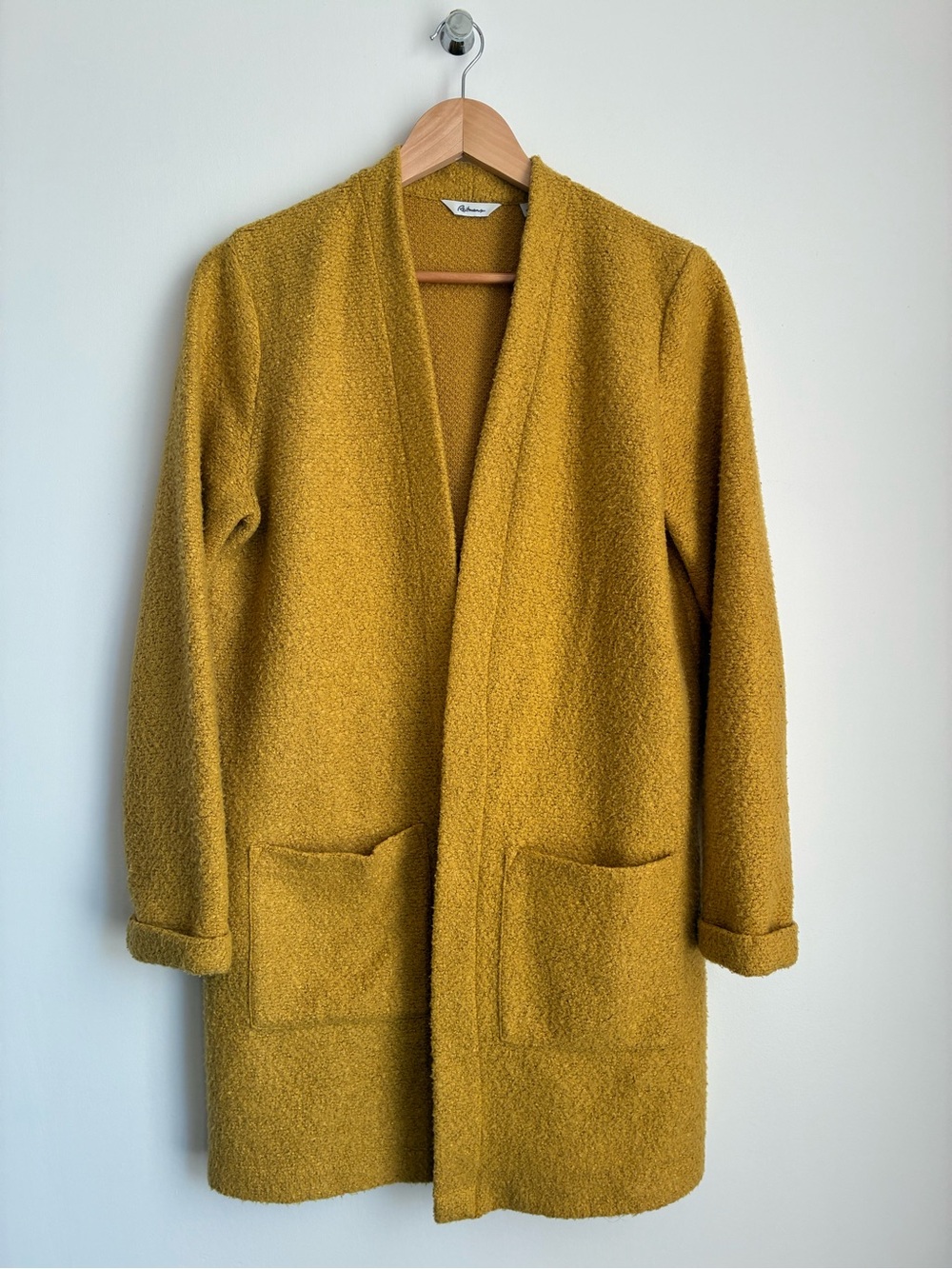 Reitmans Mustard Yellow Ochre Long Boucle Cardigan Sweater Coatigan M